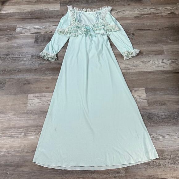 Vintage-Style Blue Lace Ruffle Maxi Nightgown Set w/ Shrug Coquette Fairycore - Picture 1 of 13